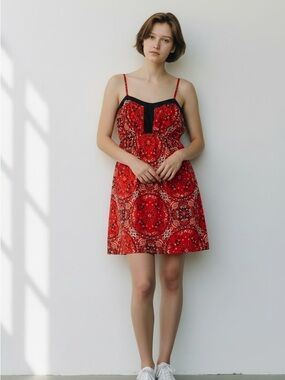 Eyeshadow red handkerchief pattern print baby doll coquette mini dress